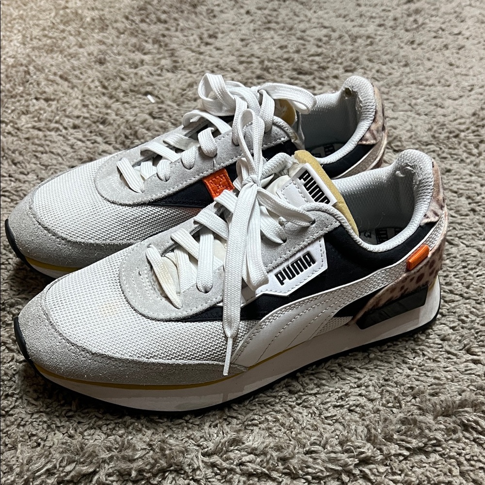 Puma White and Black Sneakers with Orange Accents